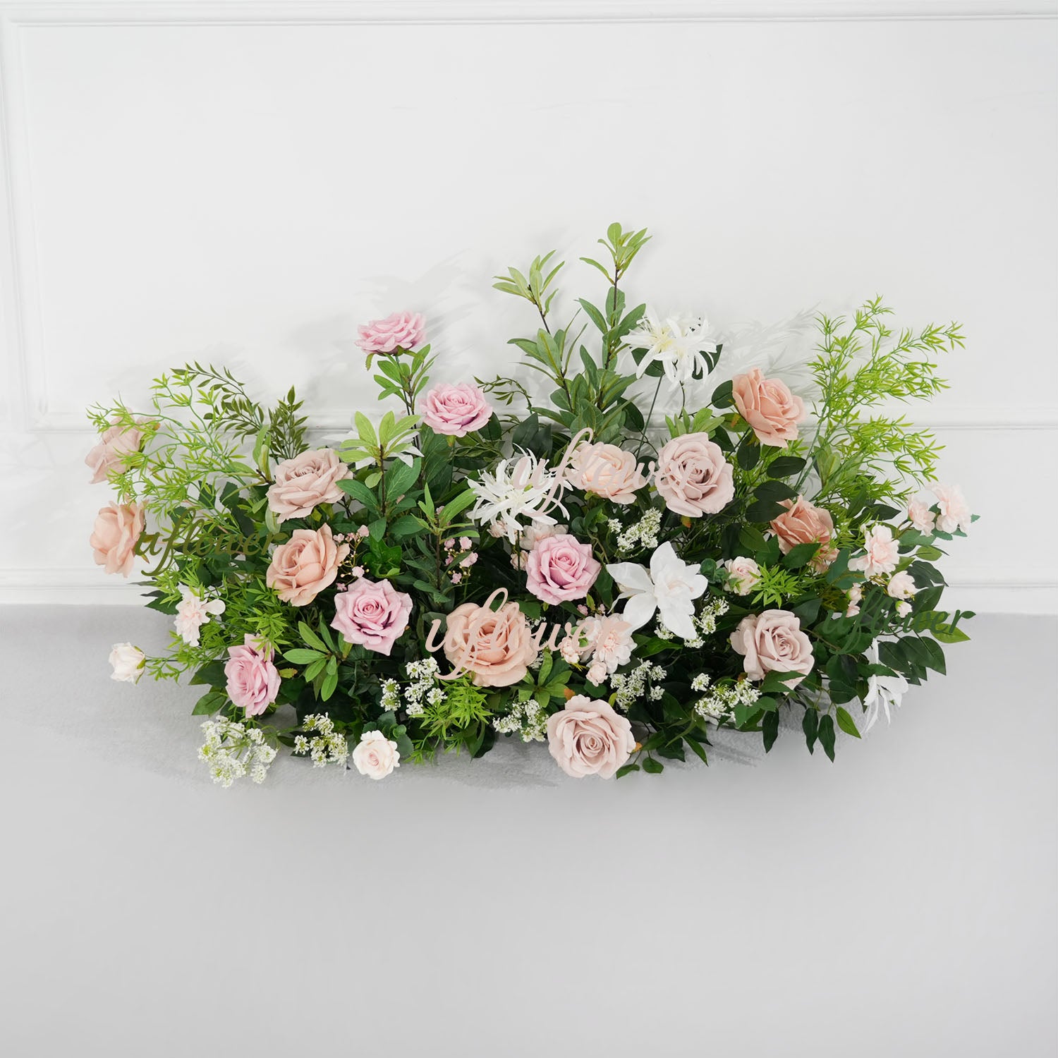 Uflower Champagne Pink Rose Green Leaf Hang Flower Floor Floral Wedding Party Event Props